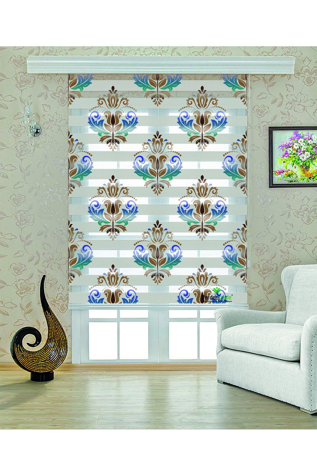 Çocuk odası- Renkli Klasik Damask Desenli Zebra Perde - YZN-550