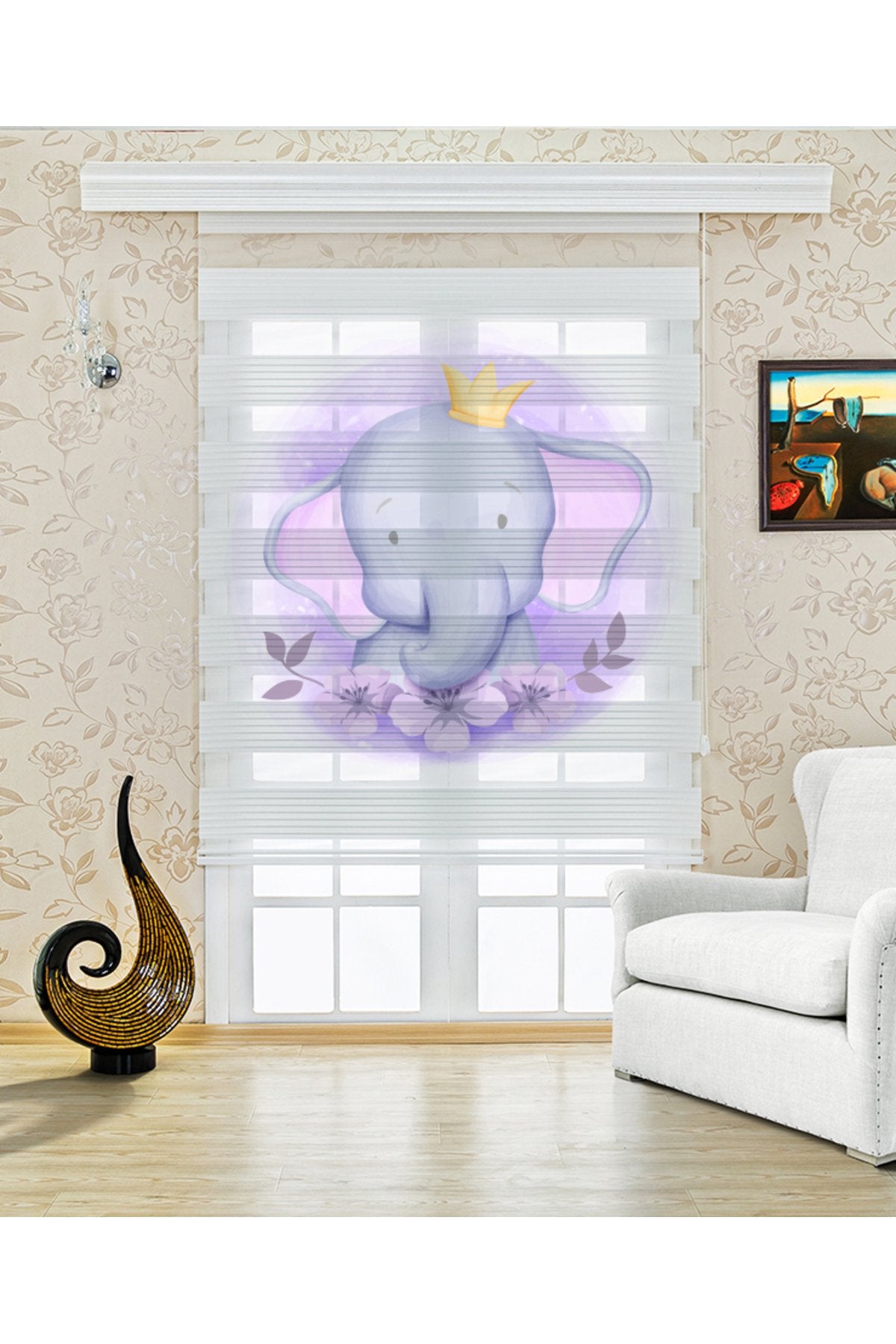 Çocuk odası Fil Prens – Taçlı Sevimli Fil Zebra Perde – YZN-357