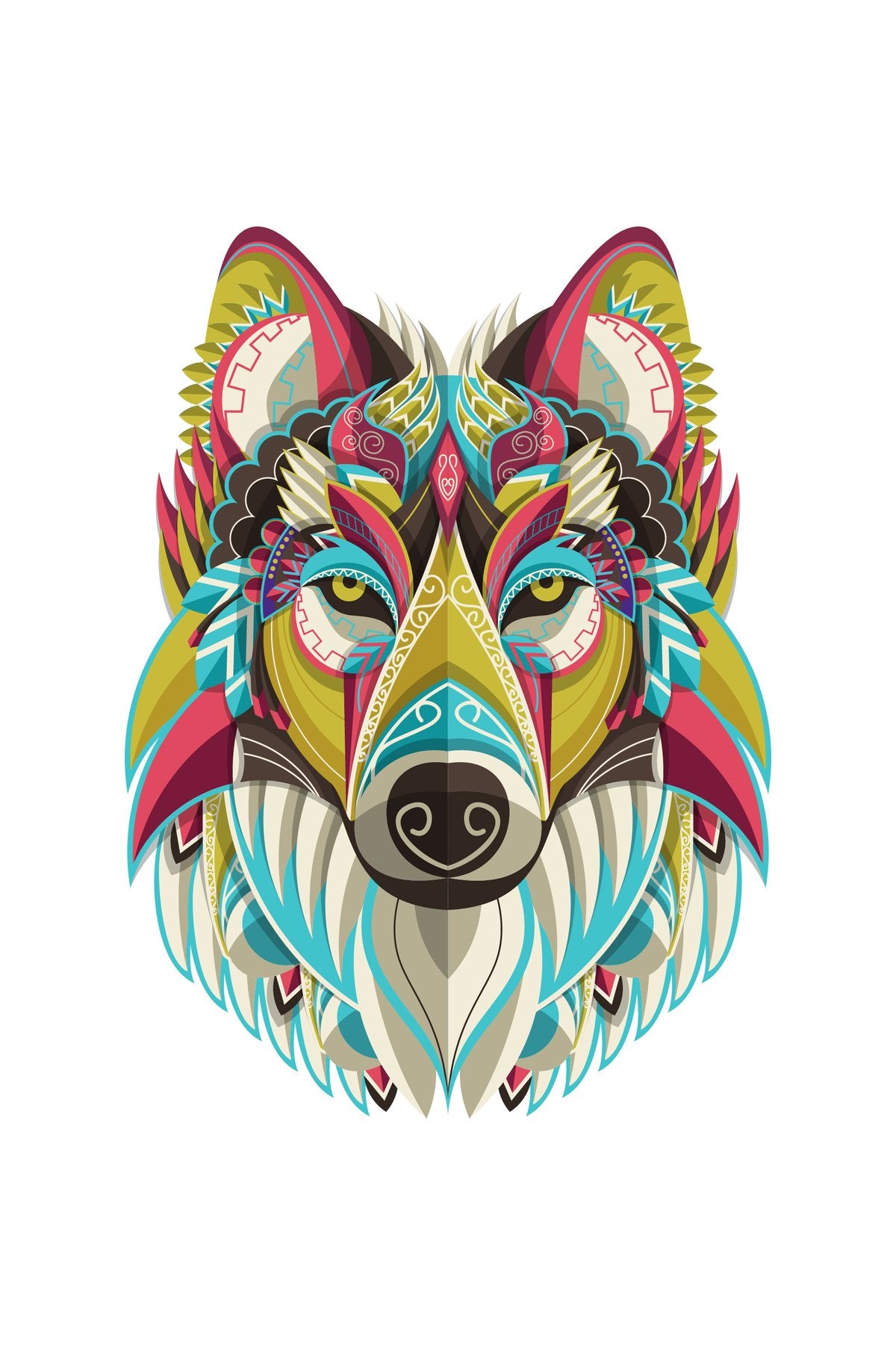 Genç Odası – Renkli Kurt Portresi Desenli Sanatsal Zebra Perde – YZN-290