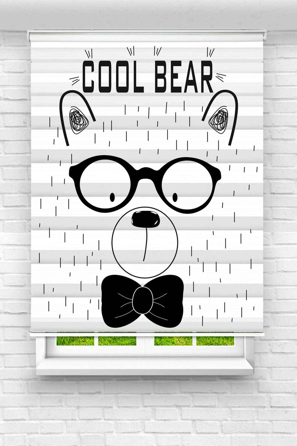 Gözlüklü Cool Bear (Havalı Ayı) Desenli Zebra Perde - YZN-189