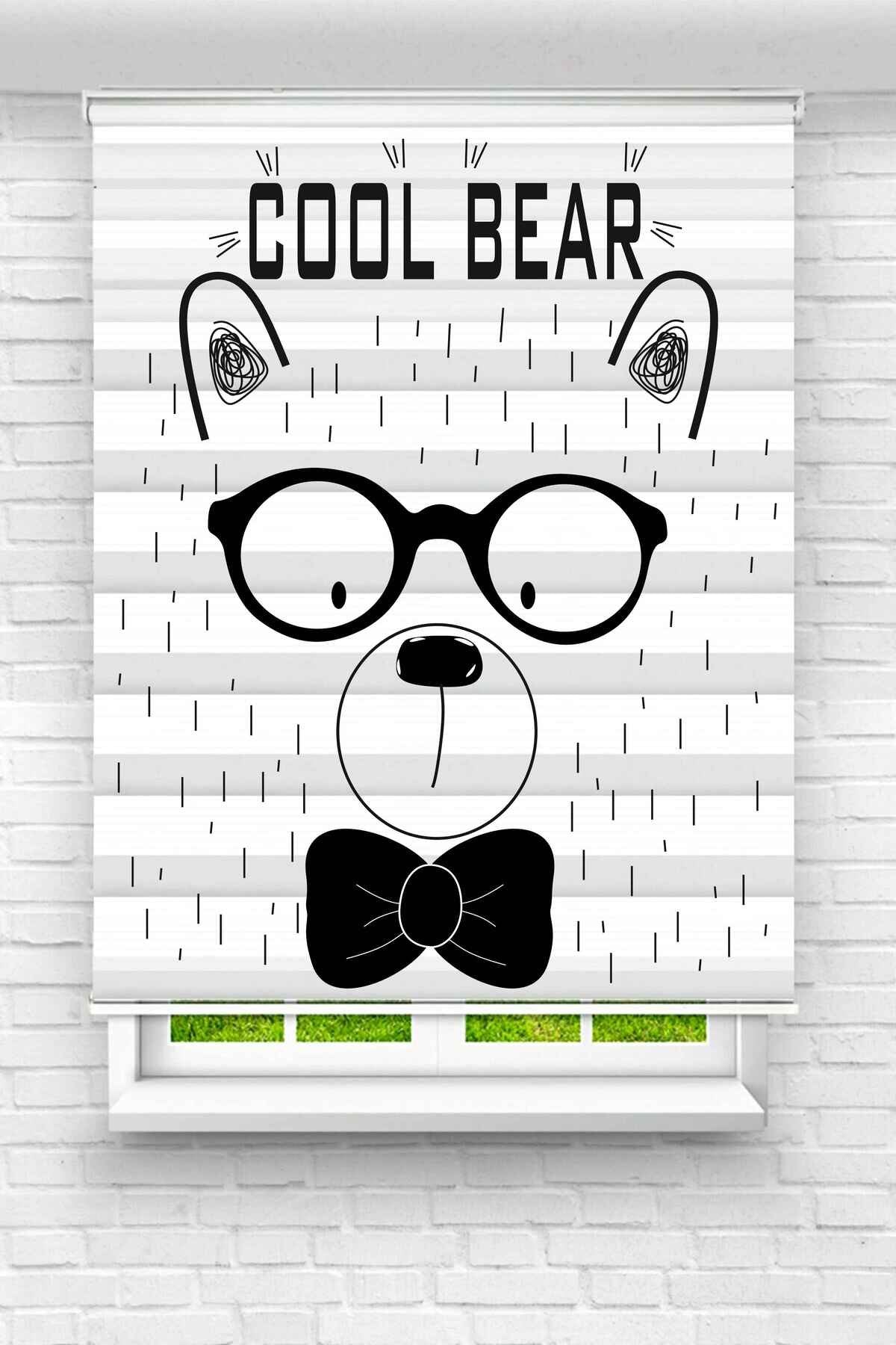 Gözlüklü Cool Bear (Havalı Ayı) Desenli Zebra Perde - YZN-189