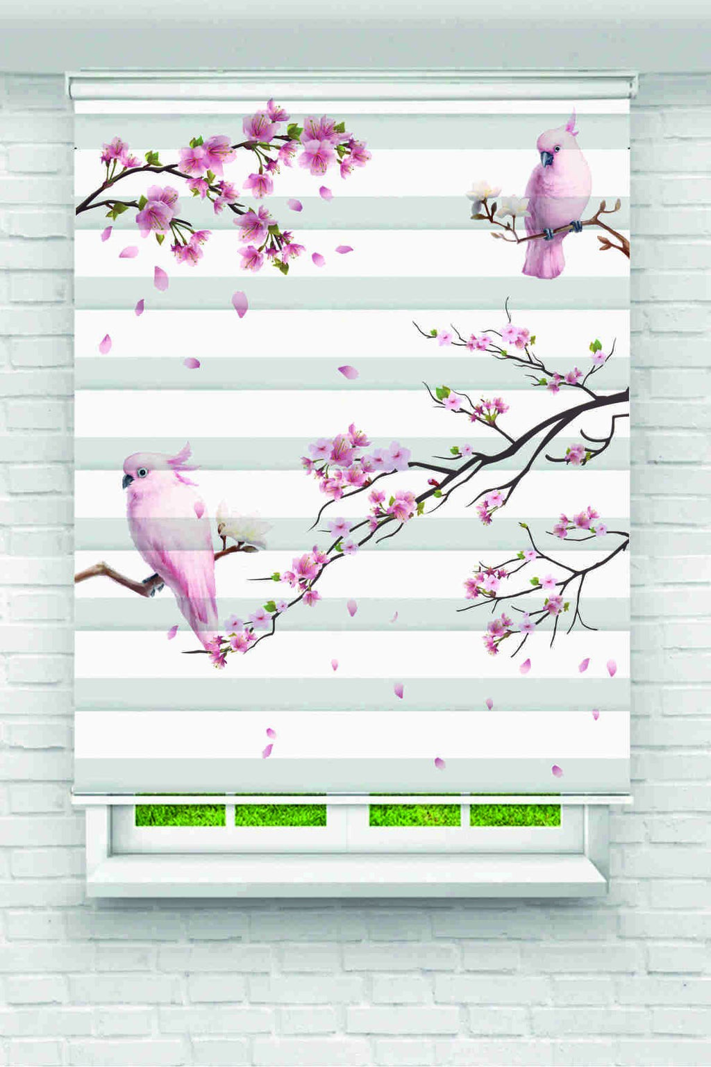 Kuşlu ve Kiraz Çiçekli Dal Desenli Zebra Perde – YZN-1052