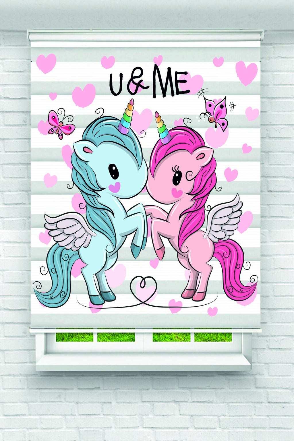 U&ME Unicorn ve Kalp Desenli Zebra Perde - YZN-1111