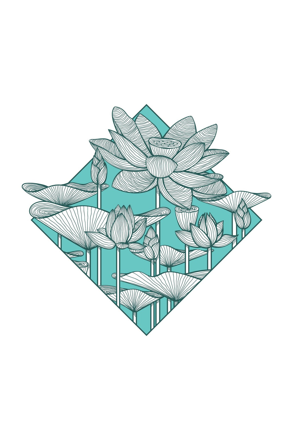 Turkuaz Lotus Çiçekli Minimal Geometrik Zebra Perde – YZN-268
