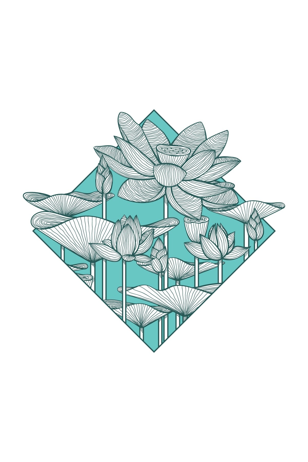 Turkuaz Lotus Çiçekli Minimal Geometrik Zebra Perde – YZN-268
