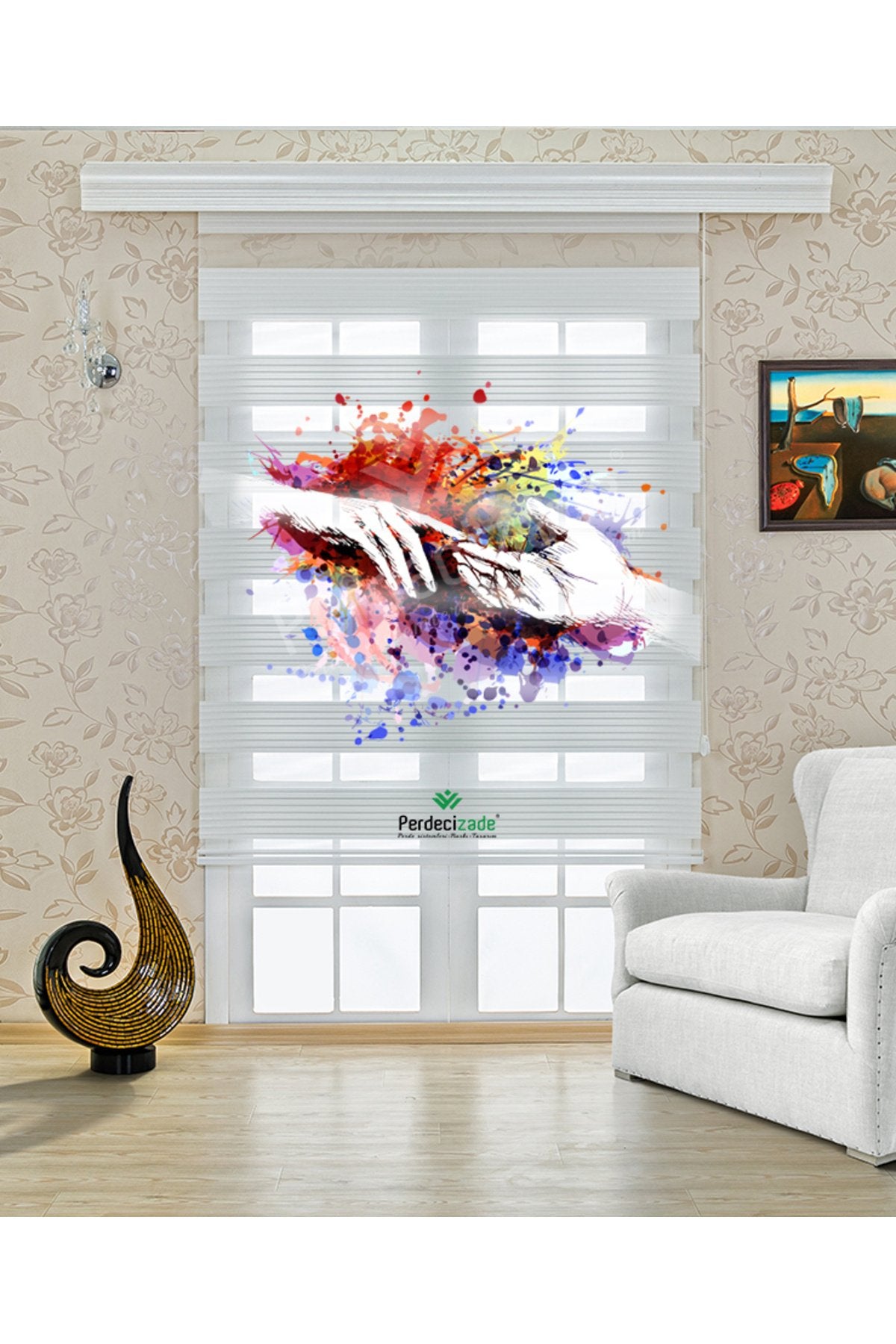 Kırmızı Soyut Renk Patlaması El Desenli Zebra Perde – YZN-713