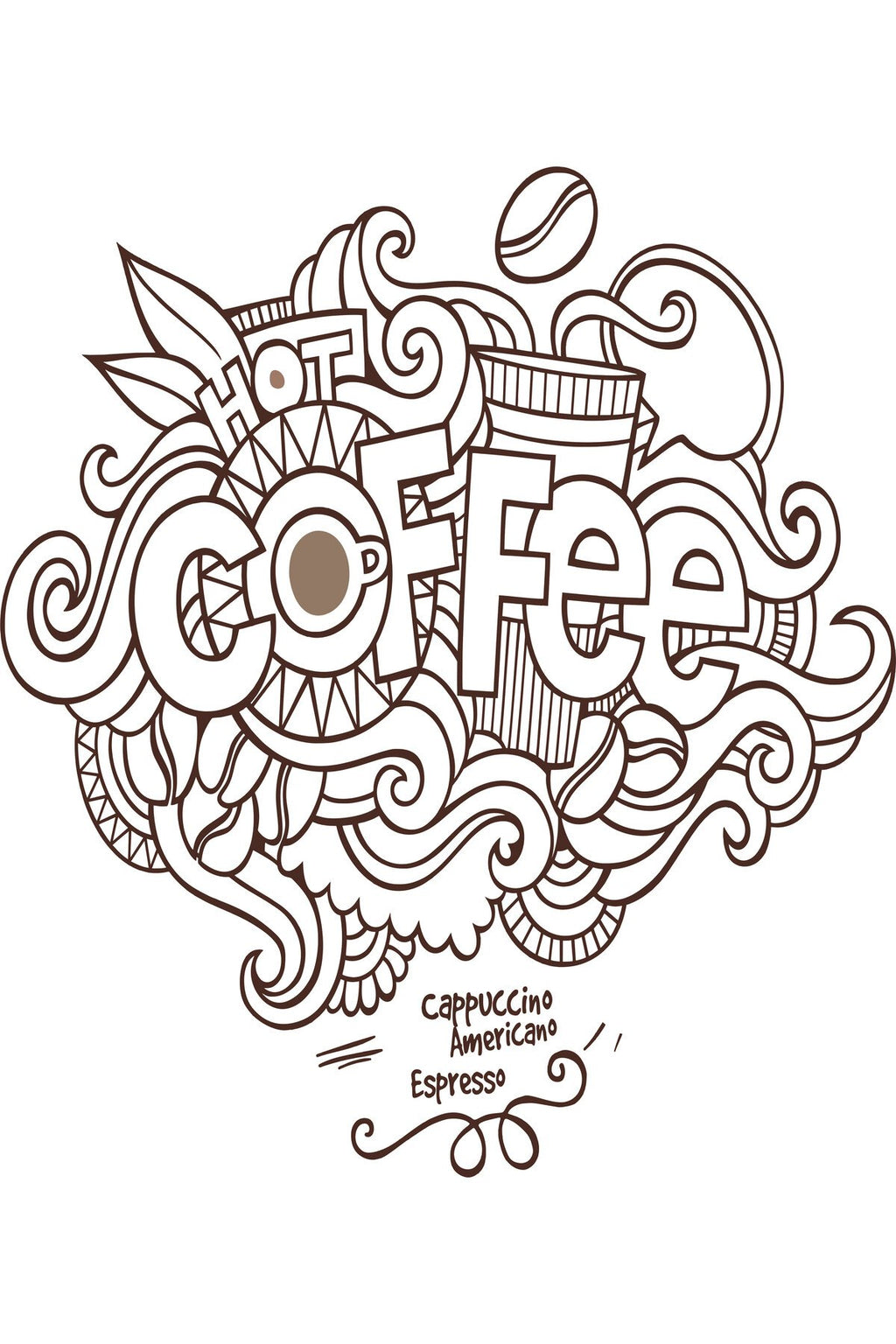 Kahve temalı doodle çizim zebra perde – la-820