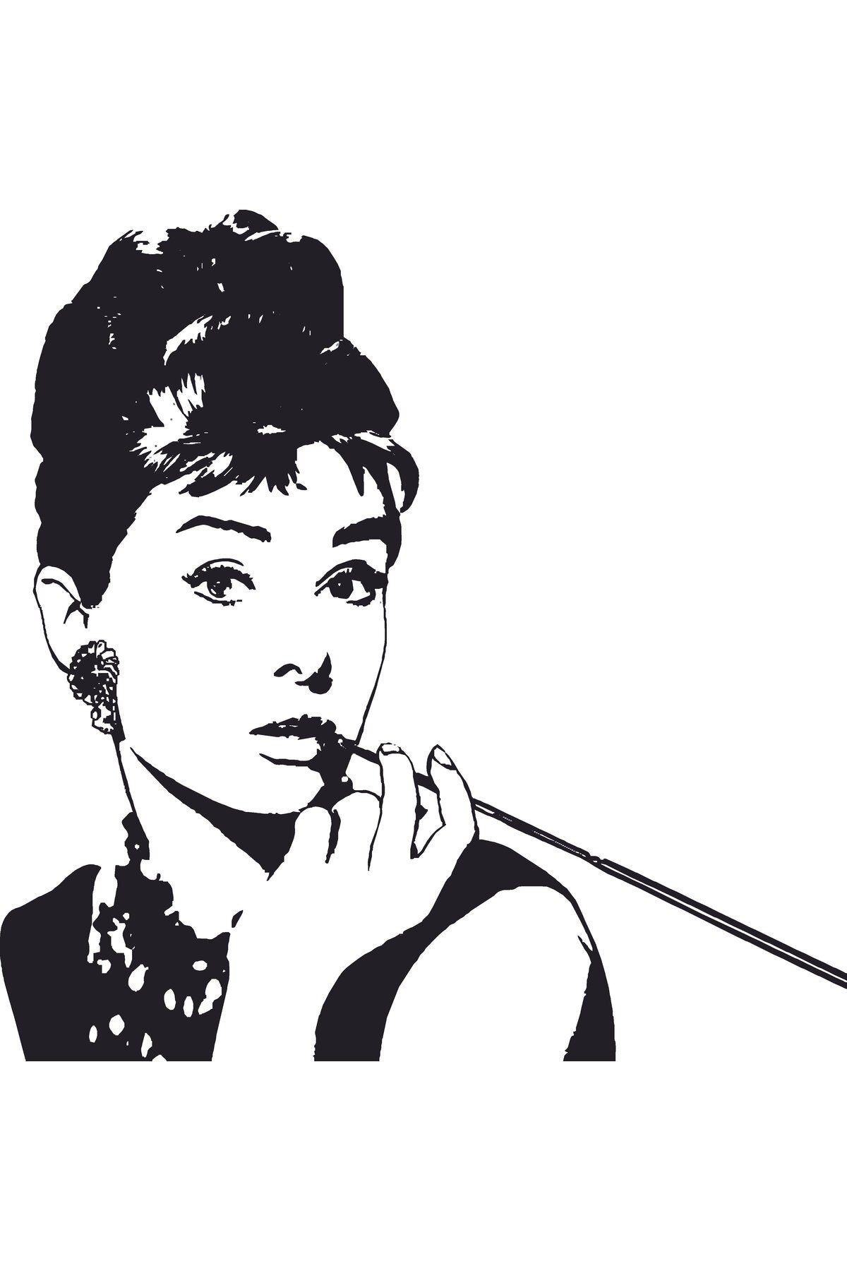 Siyah beyaz Audrey Hepburn çizim zebra perde – makyaj-2-2