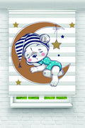 Çocuk odası- Ay Üstünde Uykucu Bebek Ayıcık Desenli Zebra Perde - YZN-L-318