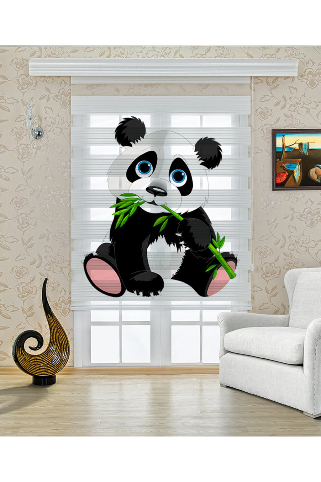 Çocuk odası- Bambu Yiyen Sevimli Panda Desenli Zebra Perde - YZN-452