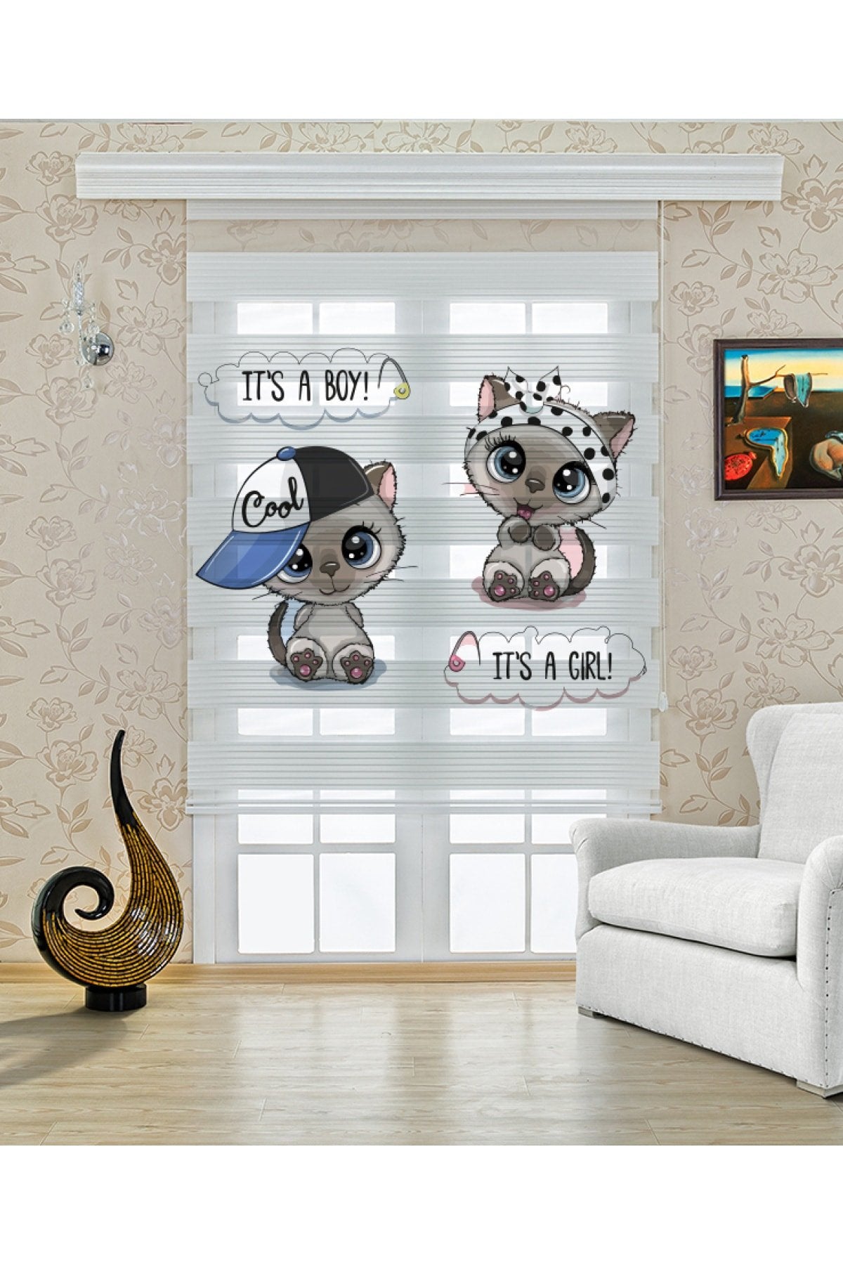 Çocuk odası - Sevimli Kediler It's a Boy & Girl Zebra Perde - YZN-403