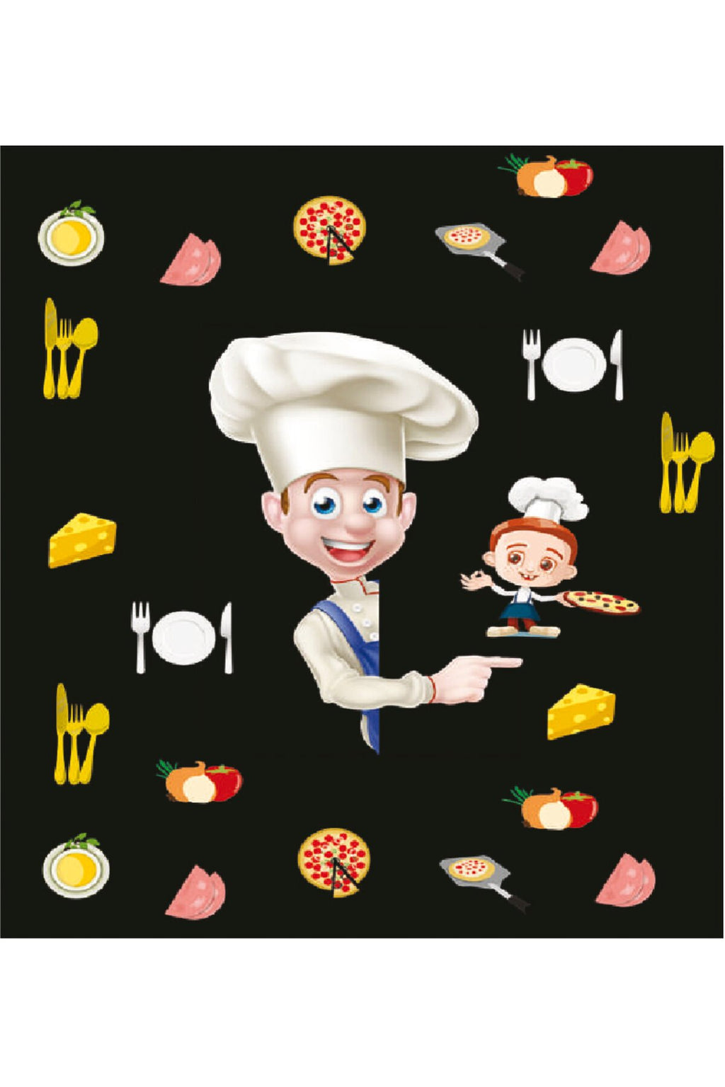 Şef Aşçı ve Pizza Malzemeleri Desenli Zebra Perde - aa-453