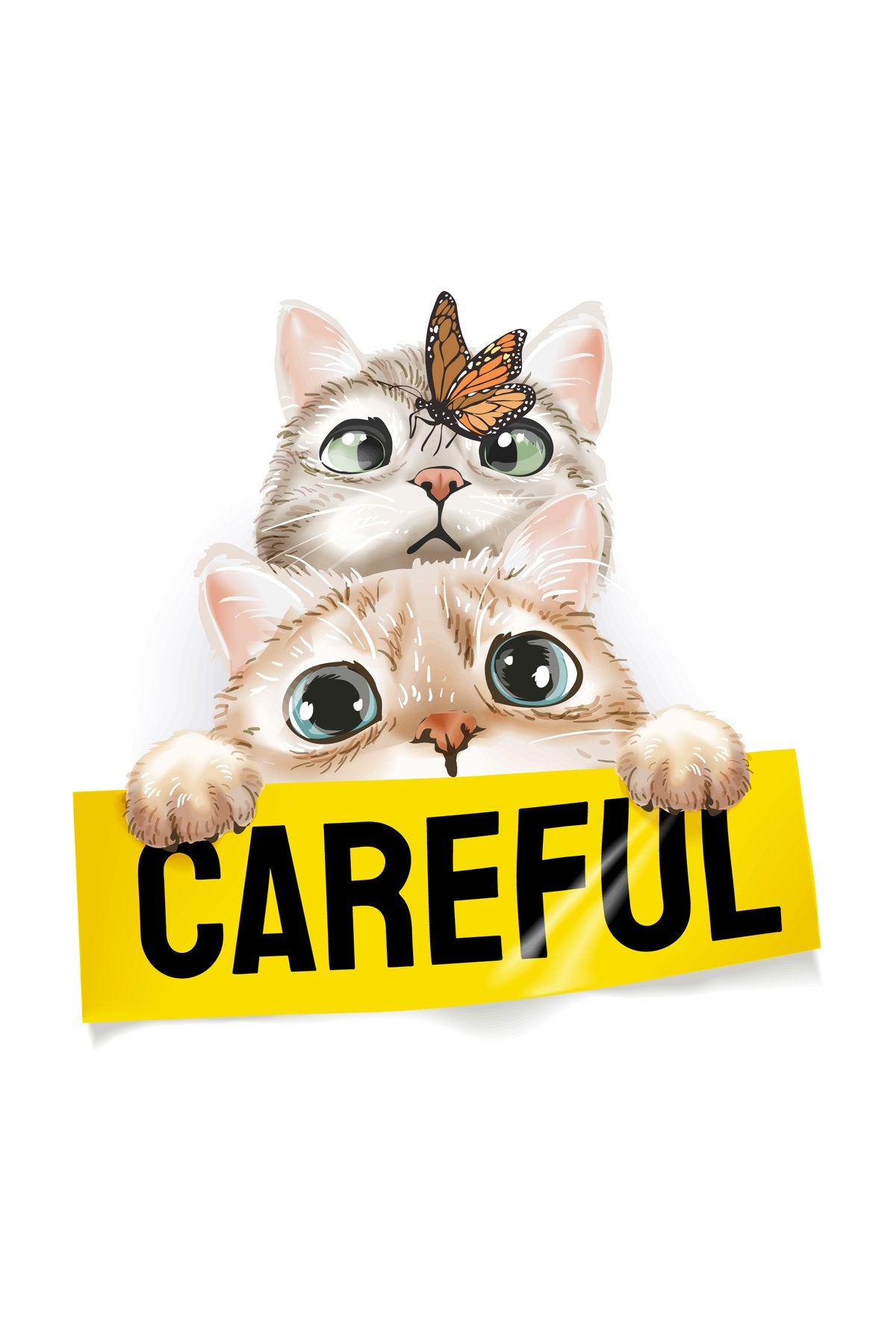 Çocuk odası – Sevimli Kedi ve Kelebek “Careful” Zebra Perde – YZN-262