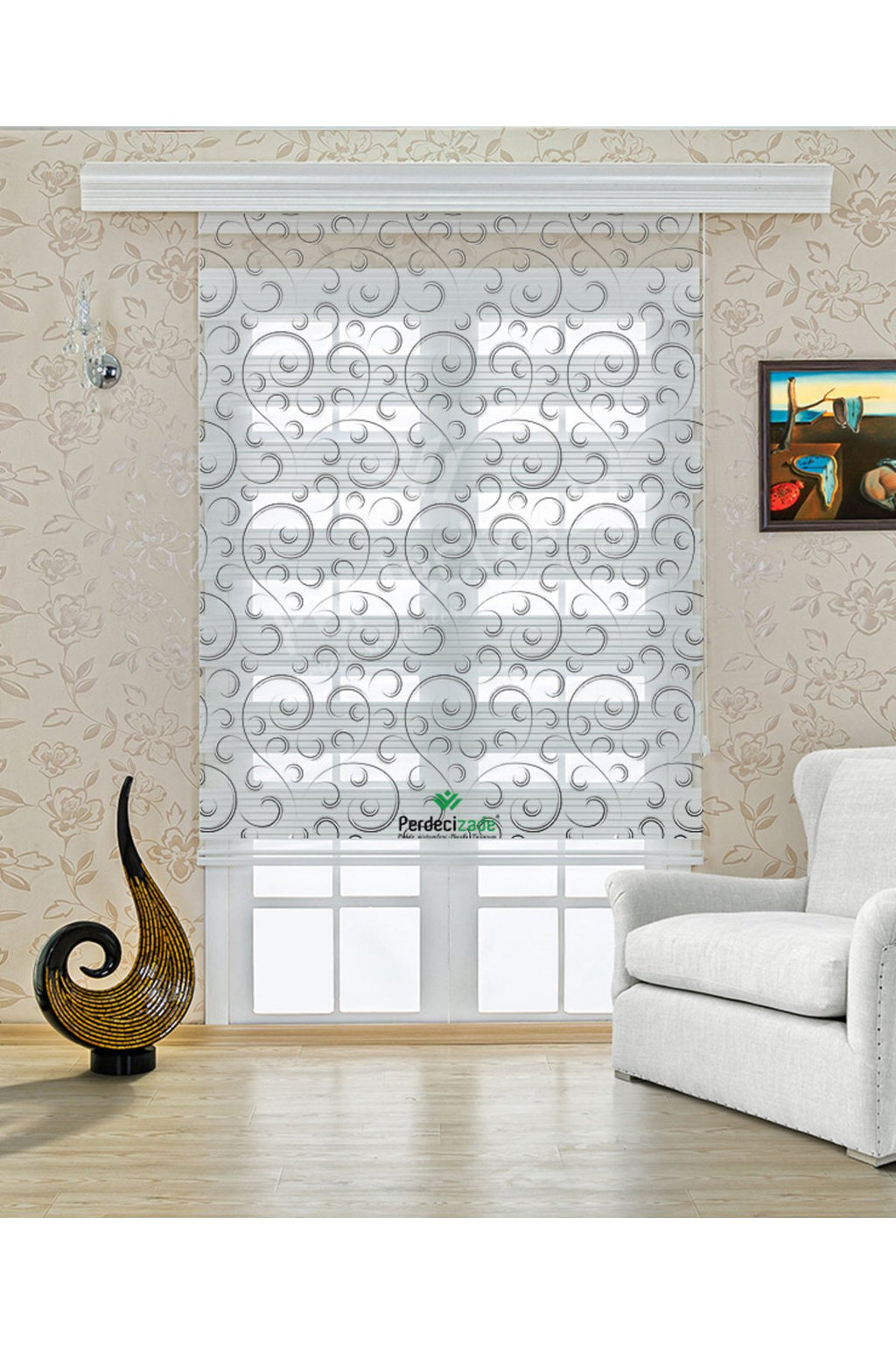 Gümüş Spiral Desenli Klasik Zebra Perde – YZN-533