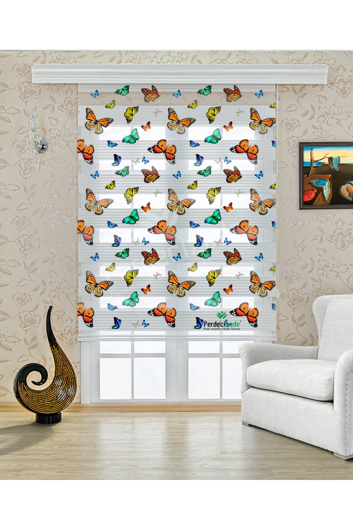 Renkli Kelebek Desenli Zebra Perde – YZN-743