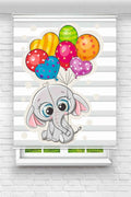 Renkli Balon Tutan Sevimli Fil Desenli Zebra Perde - YZN-168