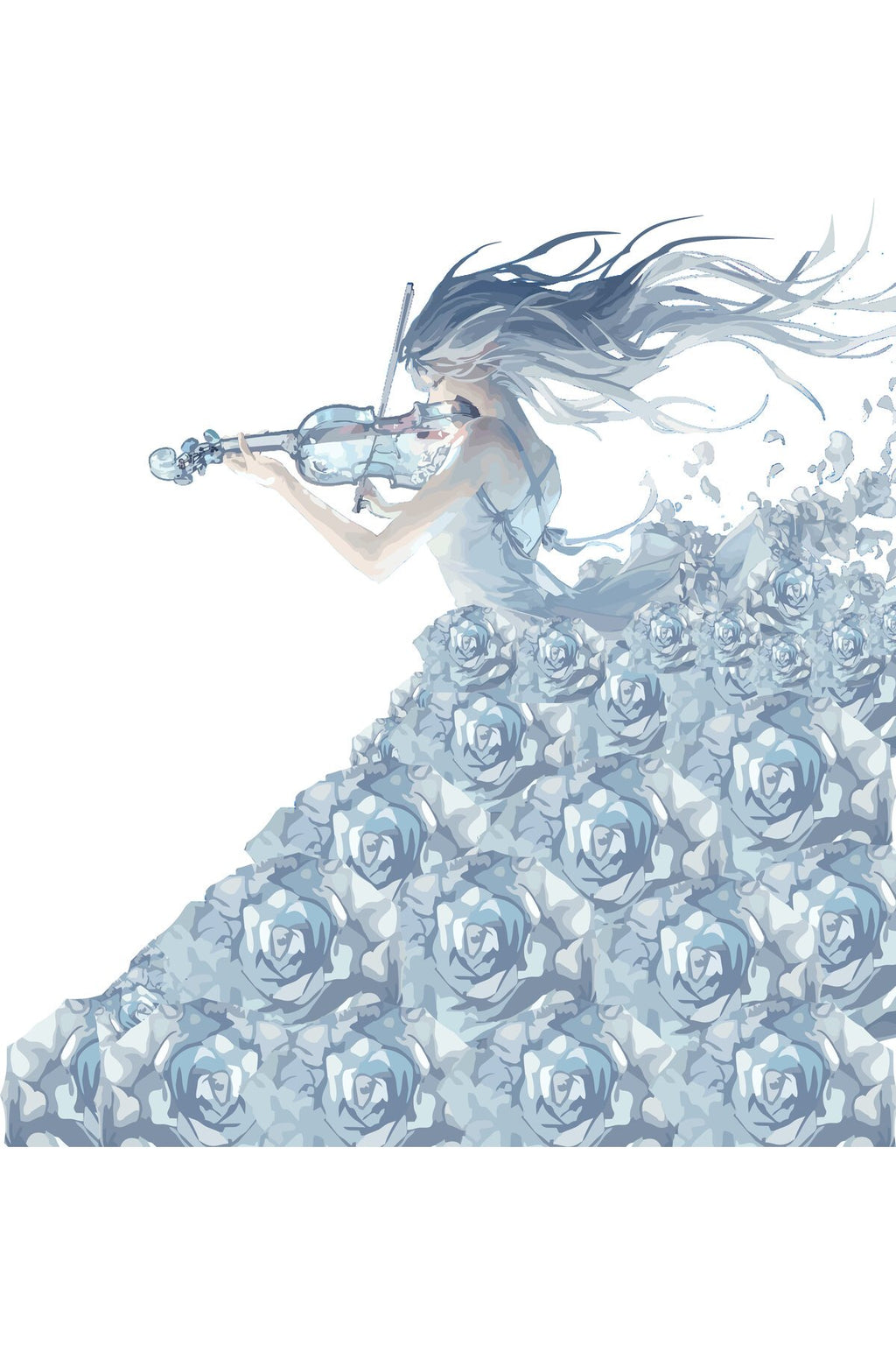 Keman Çalan Kız ve Gül Desenli Sanatsal Zebra Perde – cello-kz