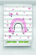 Pastel Pembe Gökkuşağı Kelebek Çiçek Baskılı Bebek Çocuk Odası Baskılı Zebra Perde LA-1155