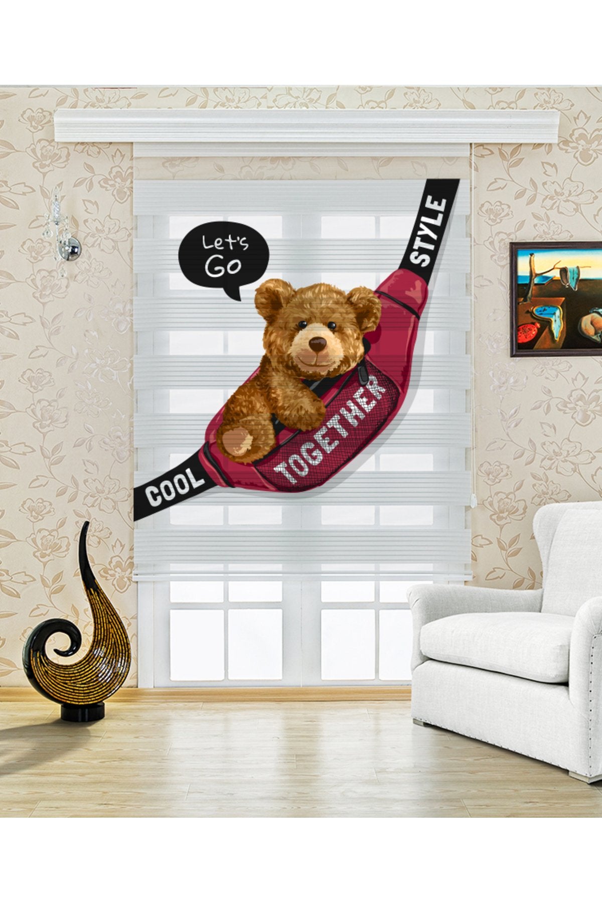 Çocuk Odası – Çantalı Ayıcık Desenli Zebra Perde – YZN-367
