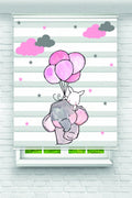 Çocuk odası - Balon Tutan Uçan Fil Desenli Zebra Perde - YZN-L-320