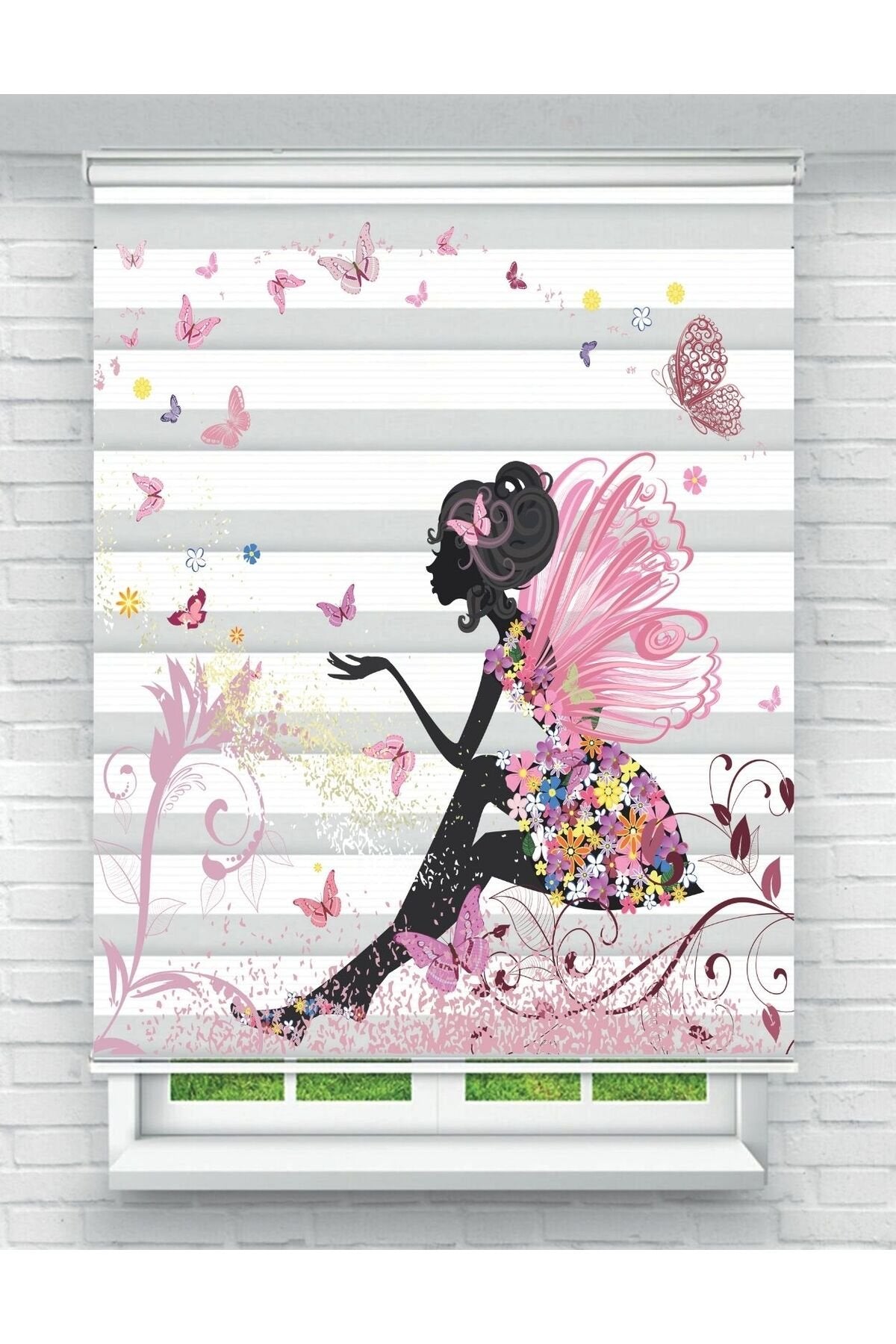 Pembe Kanatlı Peri Kızı Desenli Zebra Perde - YZN-L-285