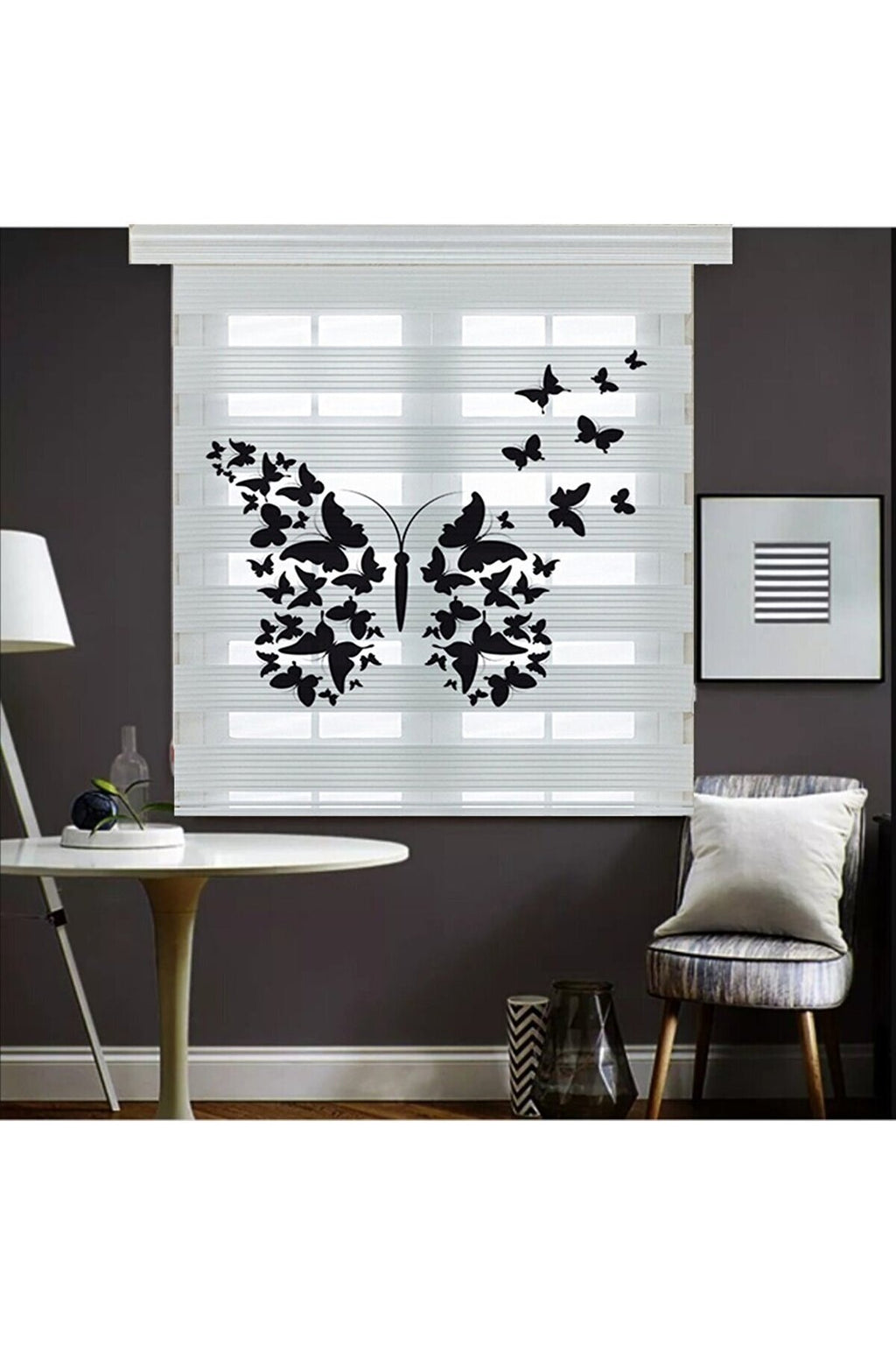 Siyah Kelebek Desenli Modern Zebra Perde – YZN-177