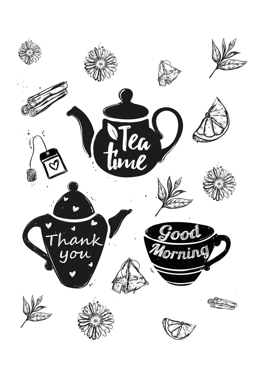 Siyah Beyaz “Tea Time” İllüstrasyon Desenli Retro Zebra Perde – YZN-578