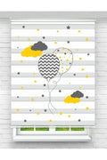 Çocuk odası - Balon ve Bulut Desenli Gri-Sarı Zebra Perde - YZN-L-291