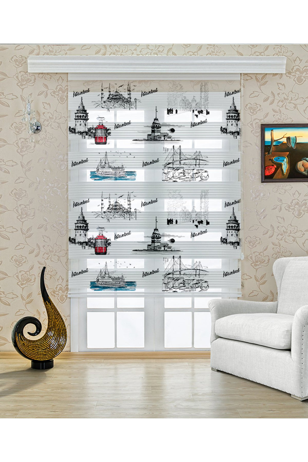 Salon – İstanbul Boğazı ve Vapur Desenli Zebra Perde – YZN-436