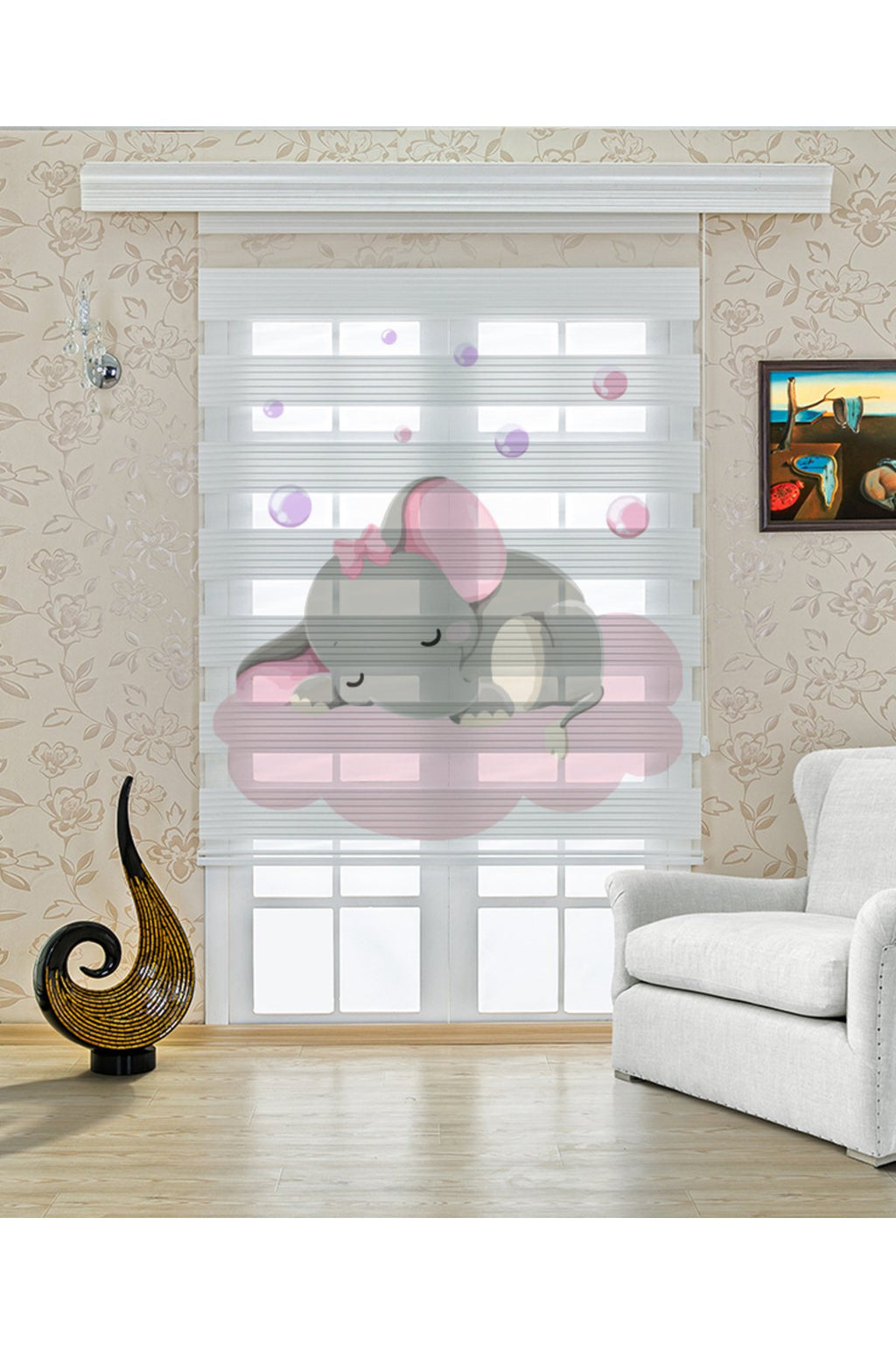 Çocuk odası – Pembe Fil Balon Figürlü Zebra Perde – YZN-308