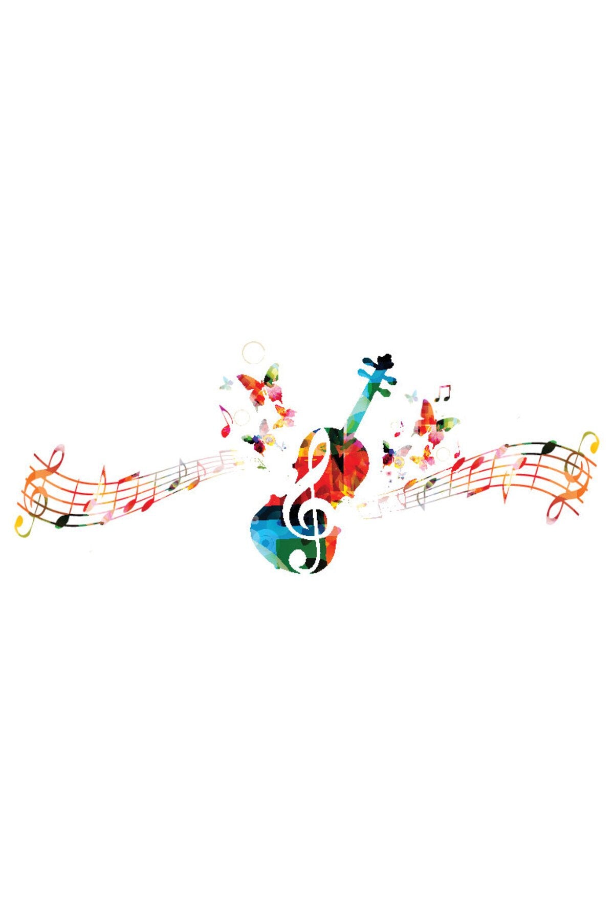 Çocuk odası- Renkli Keman ve Müzik Notaları Desenli Zebra Perde - 733