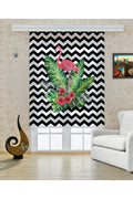 Flamingo ve Tropikal Yaprak Desenli Siyah Zigzag Zebra Perde – YZN-482