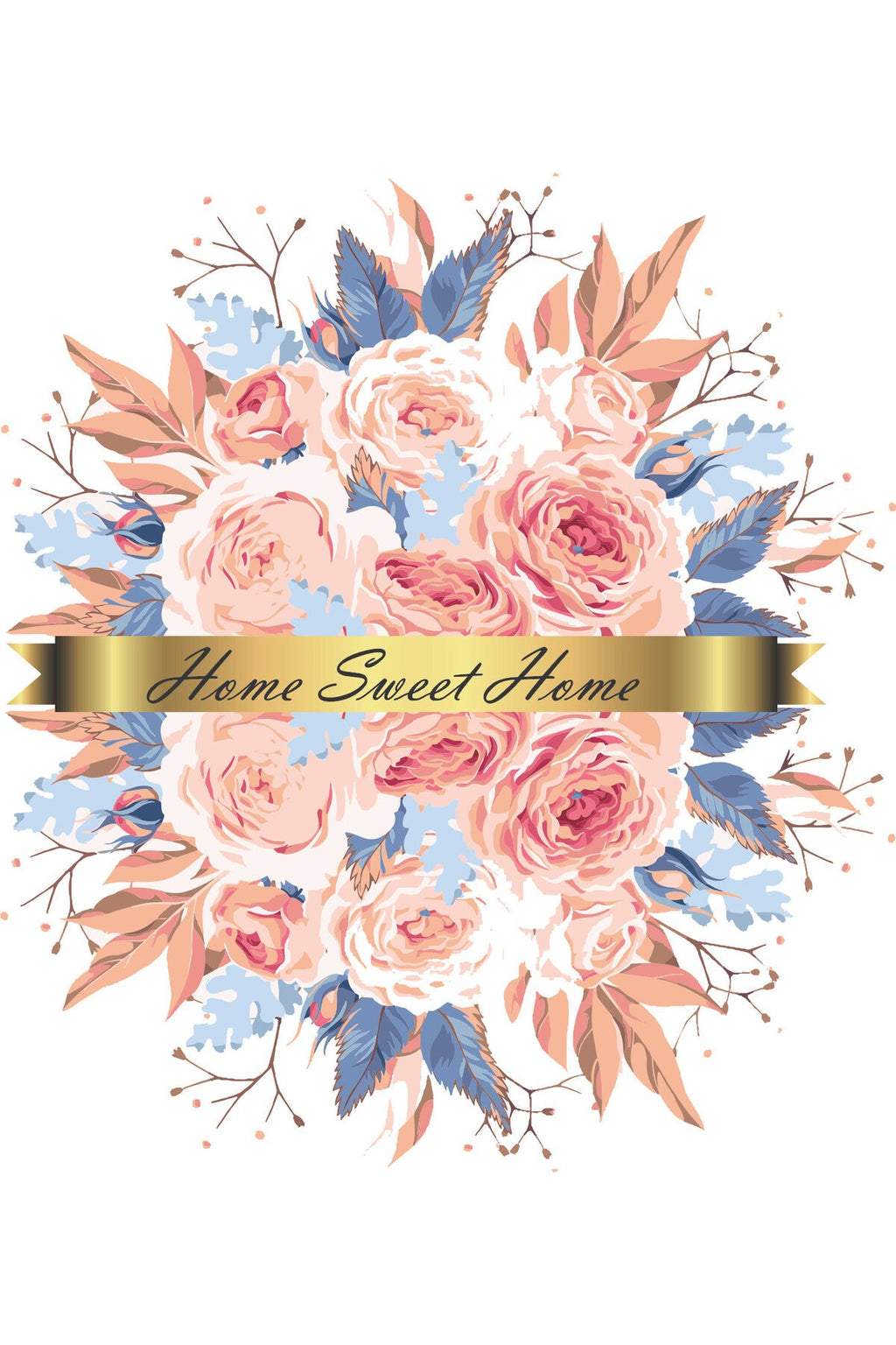 Pembe ve Mavi Çiçekli Home Sweet Home Zebra Perde – la100