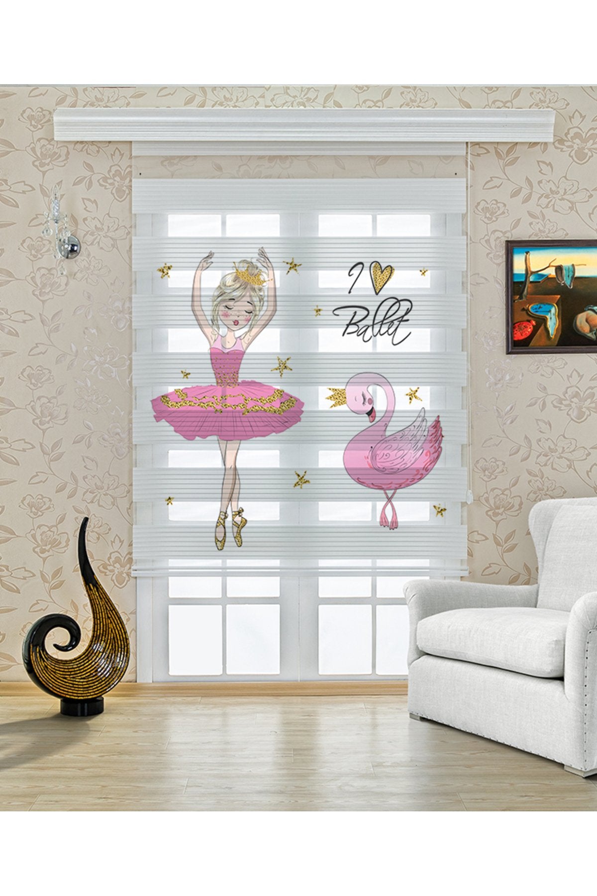 Çocuk odası - Balerin ve Flamingo Zebra Perde - YZN-409