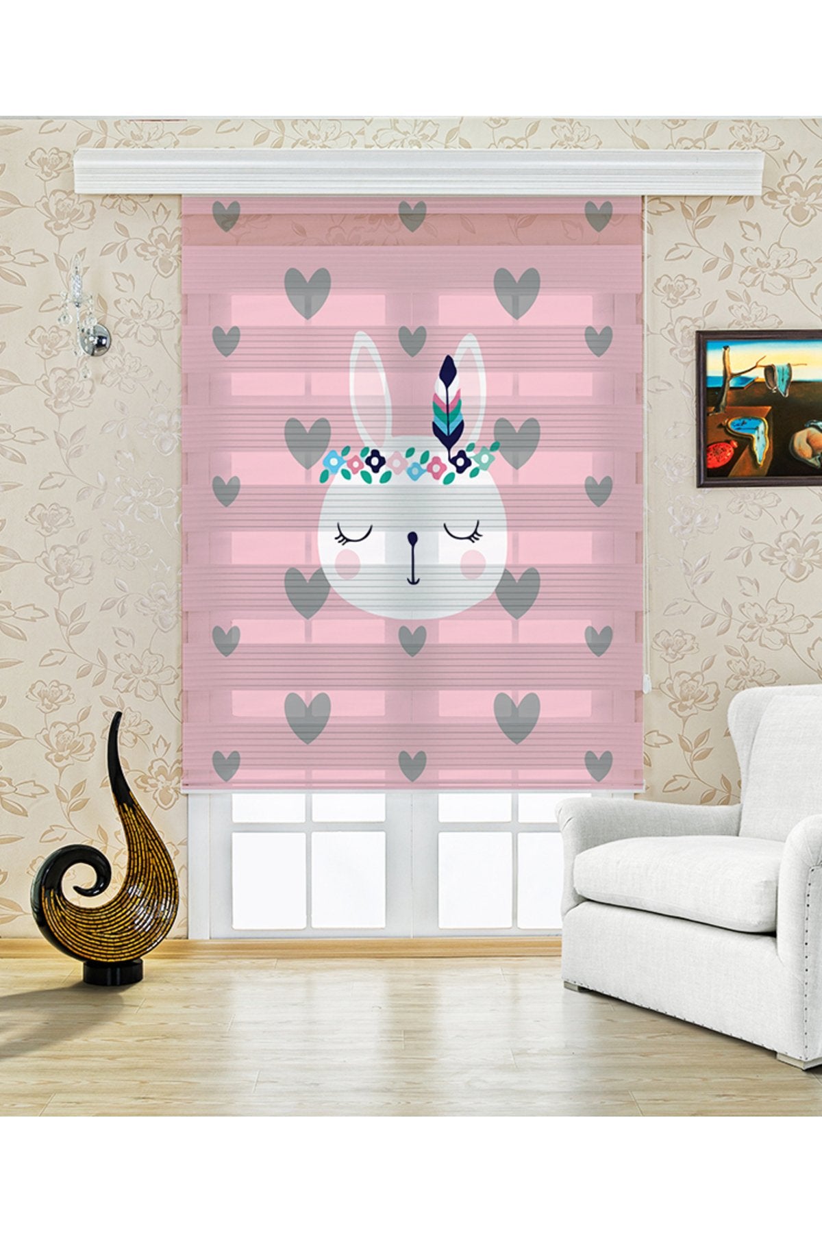 Çocuk odası - Unicorn Kalp Zebra Perde - YZN-379