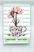 Çiçekli Fincan Desenli Şık Zebra Perde – YZN-1018