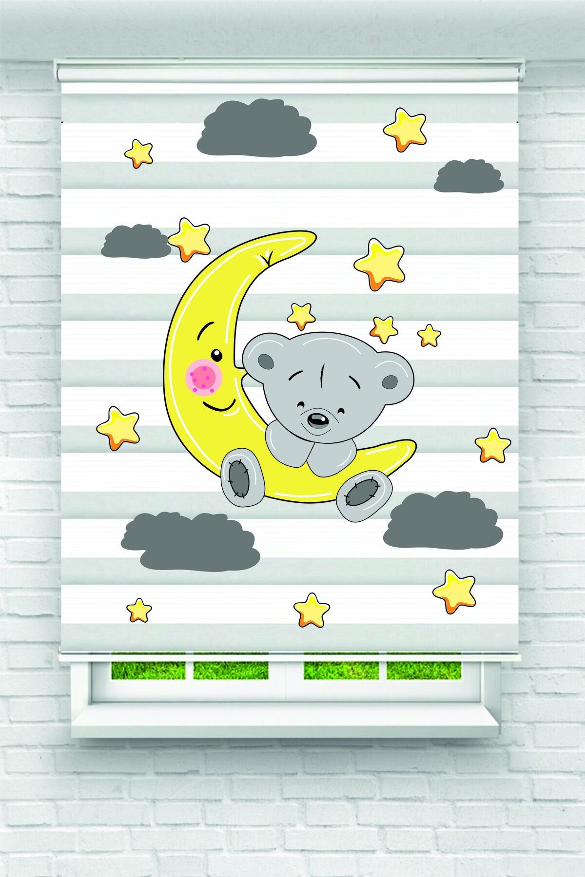 Ay Üzerinde Uyuyan Sevimli Fil Desenli Zebra Perde - YZN-191