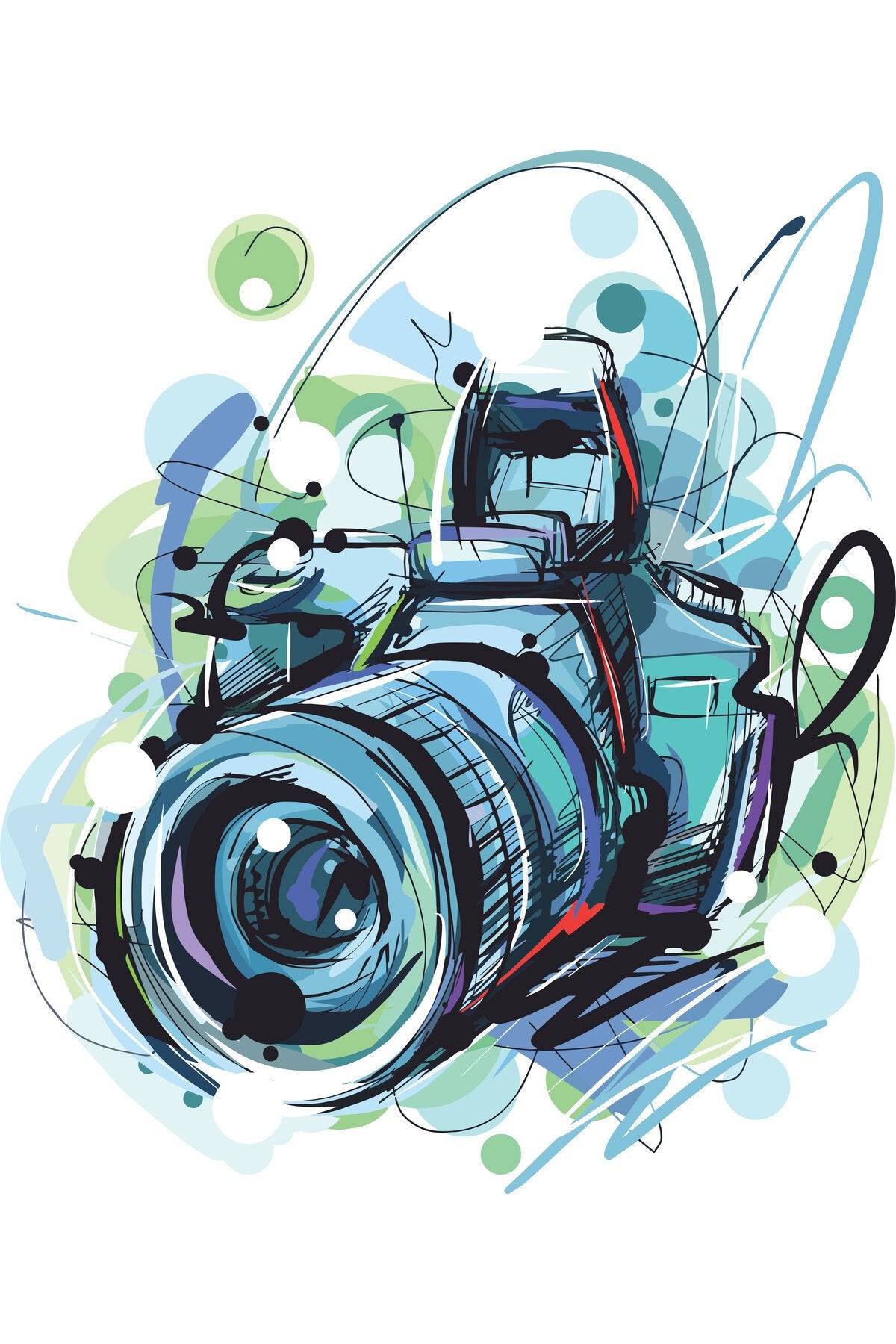 Sanatsal Renkli Fotoğraf Makinesi Çizim Zebra Perde – foto