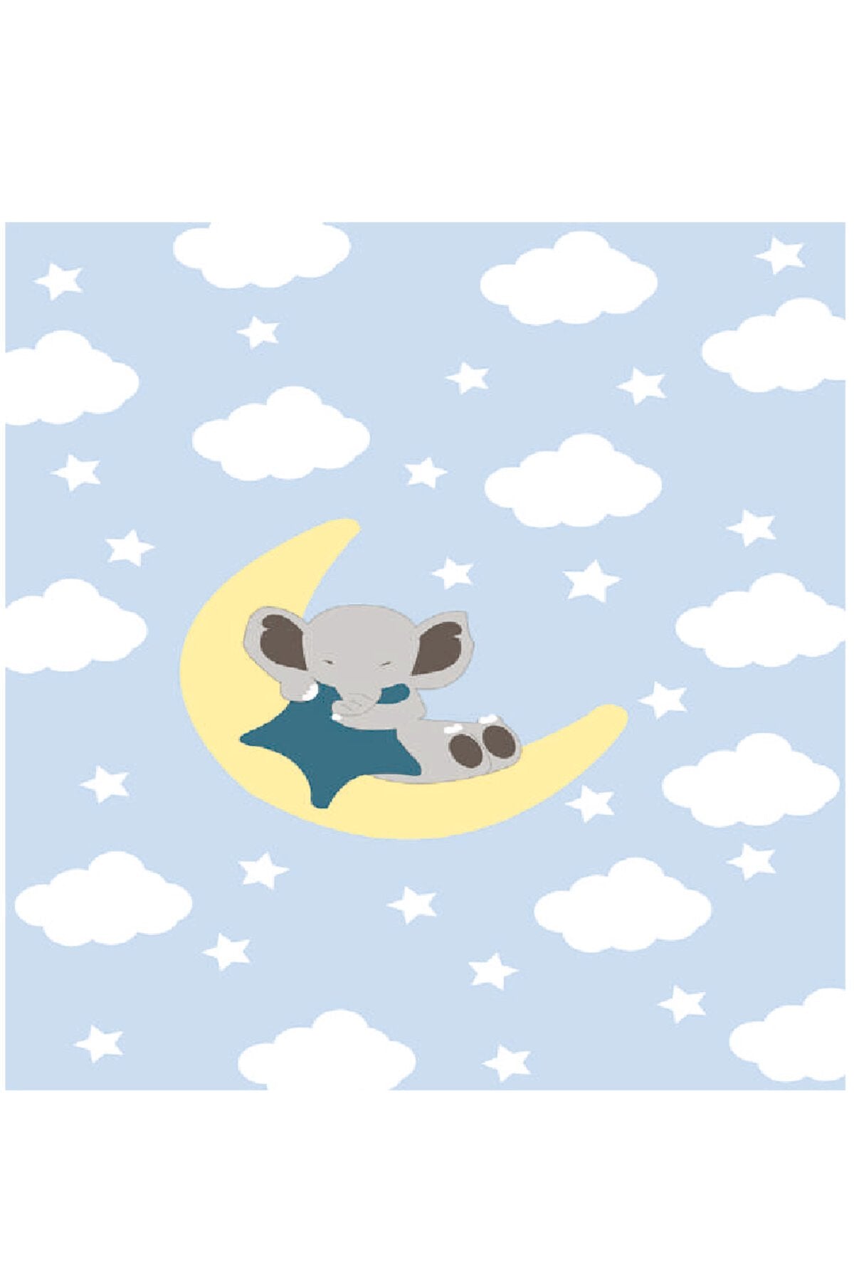 Ay Üstünde Uykucu Koala ve Bulutlar Desenli Zebra Perde - aa-434