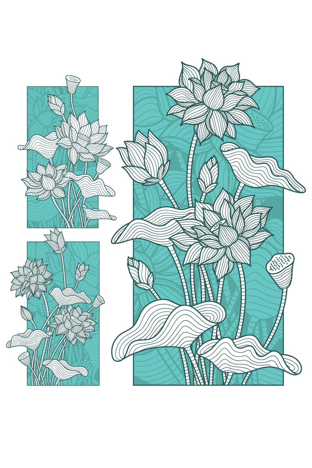 Turkuaz Zemin Üzerine Lotus Çiçeği Desenli Modern Zebra Perde – YZN-252