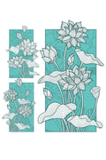 Turkuaz Zemin Üzerine Lotus Çiçeği Desenli Modern Zebra Perde – YZN-252