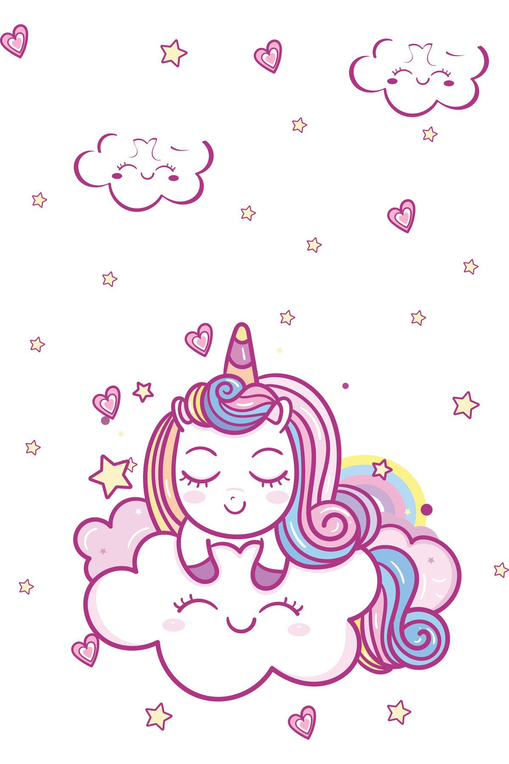 Bulut Üstünde Uyuyan Unicorn Çizimli Sevimli Zebra Perde – la-138