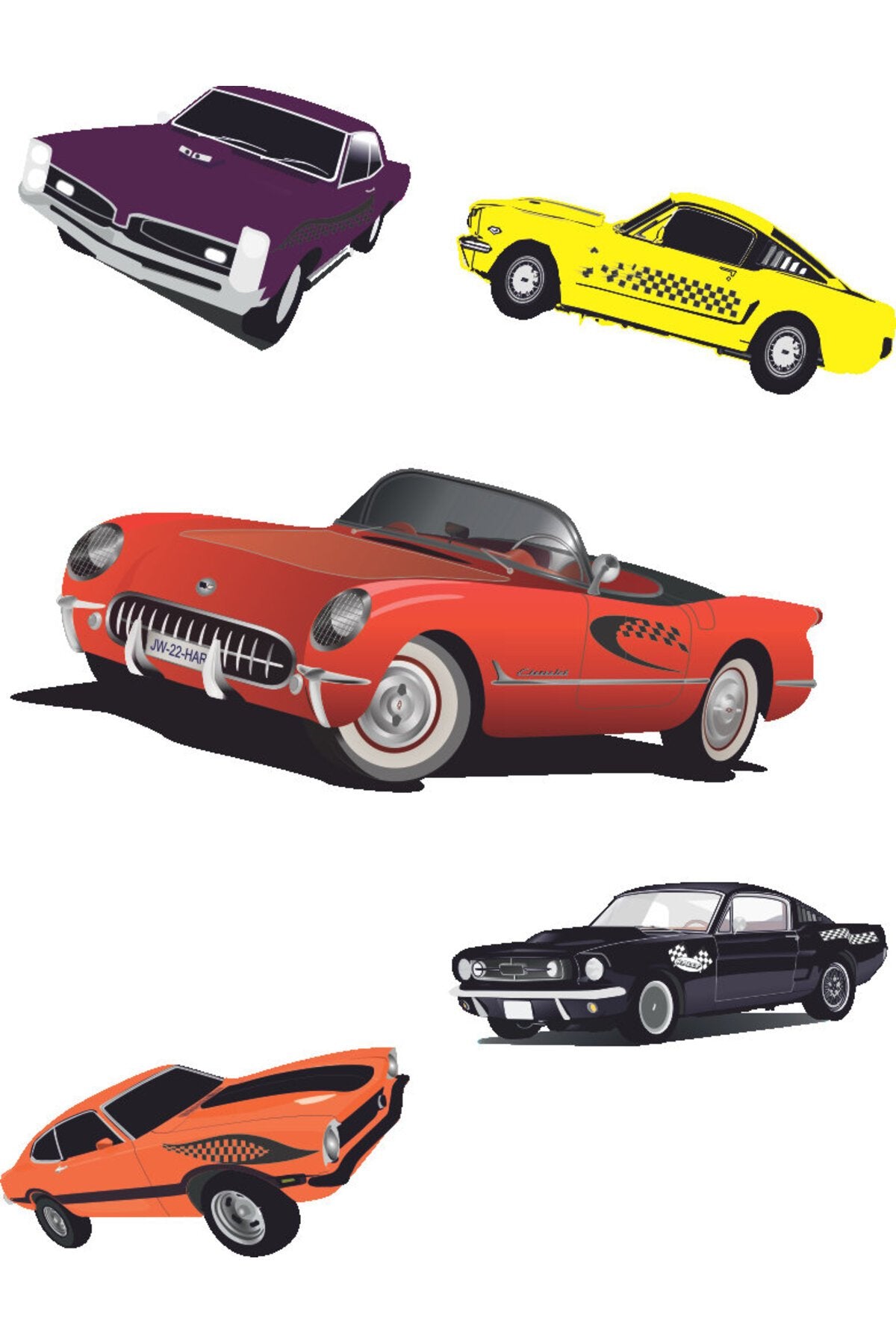 Klasik Arabalar Çizim Desenli Zebra Perde – car2