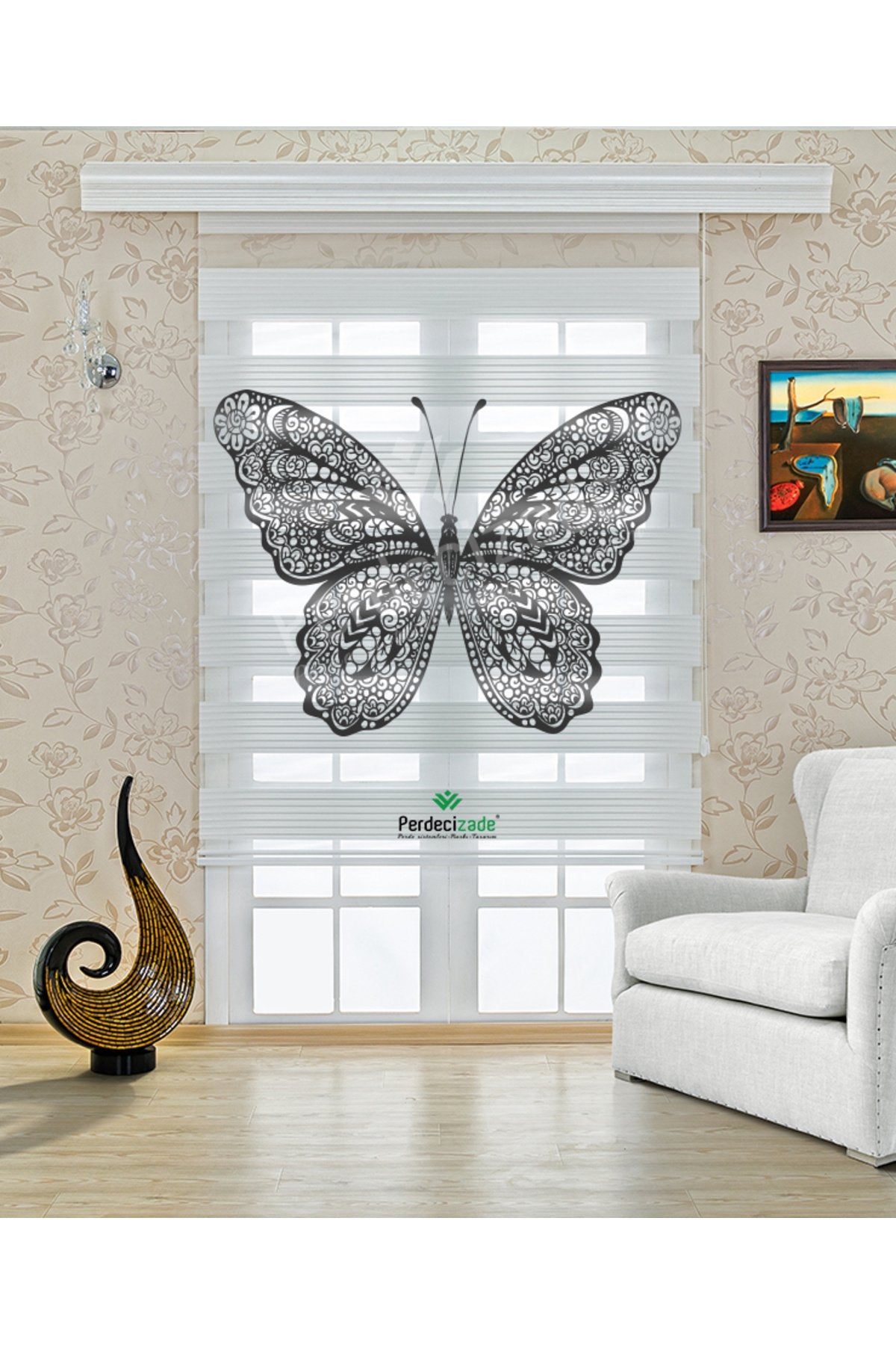 Dantel Kelebek Desenli Zarif Zebra Perde – YZN-731