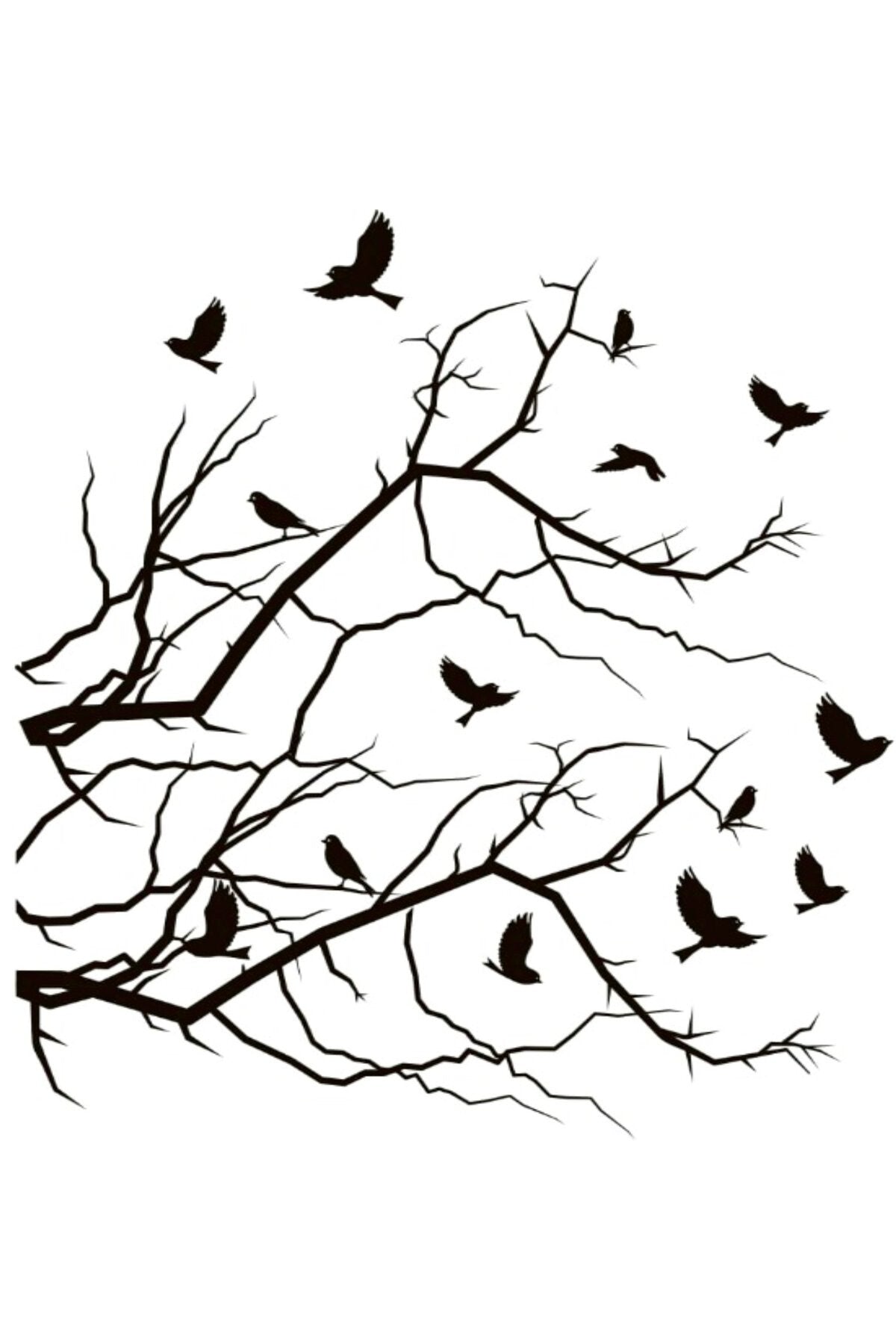 Ağaç Dalları ve Uçan Kuşlar Silüeti Desenli Zebra Perde - aa-448