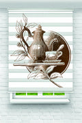Kahverengi Eskiz Çay Takımı Desenli Zebra Perde – YZN-1016