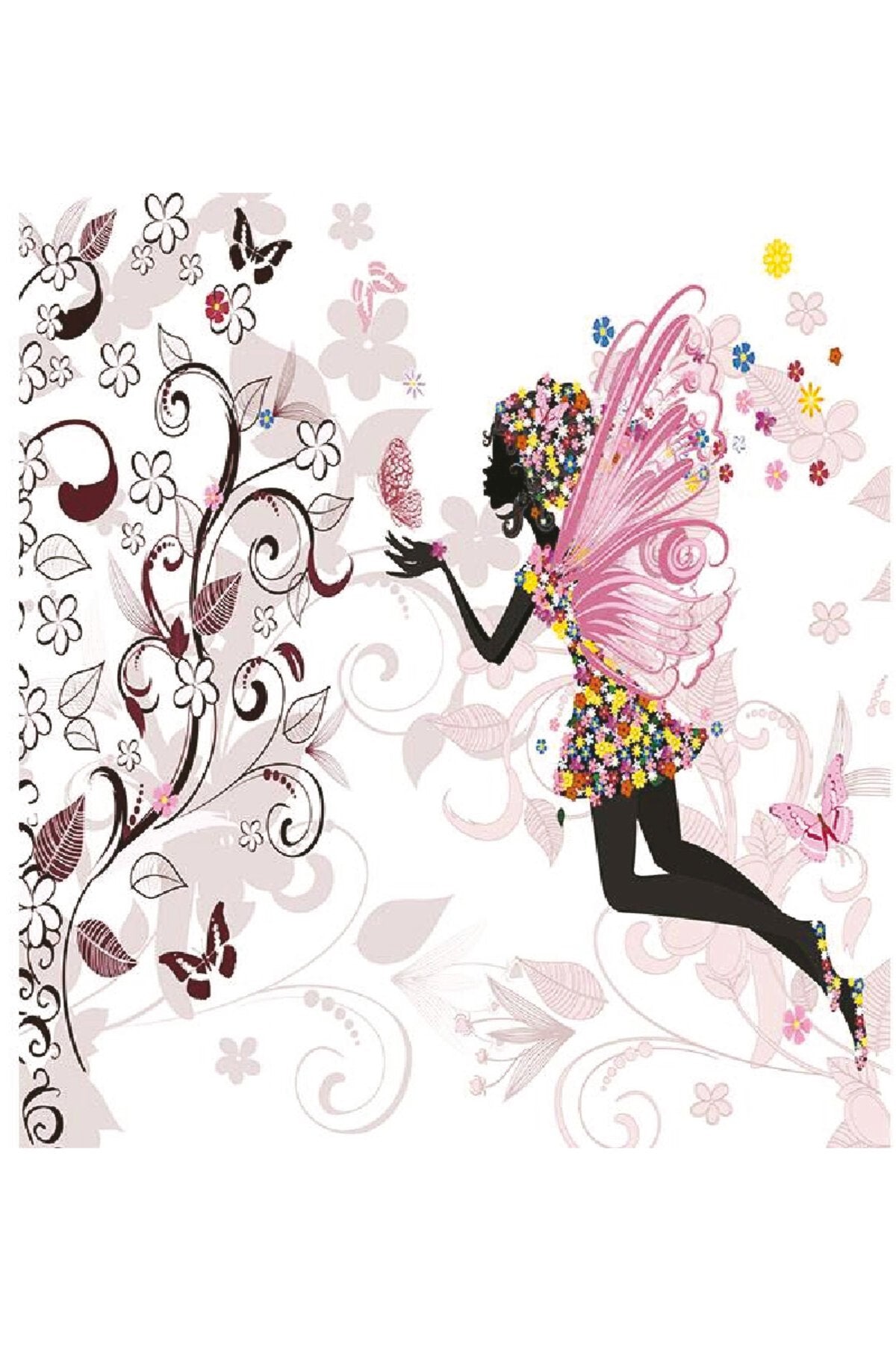 Çocuk Odası Pembe Kanatlı Peri ve Kelebek Desenli Zebra Perde – aa-702