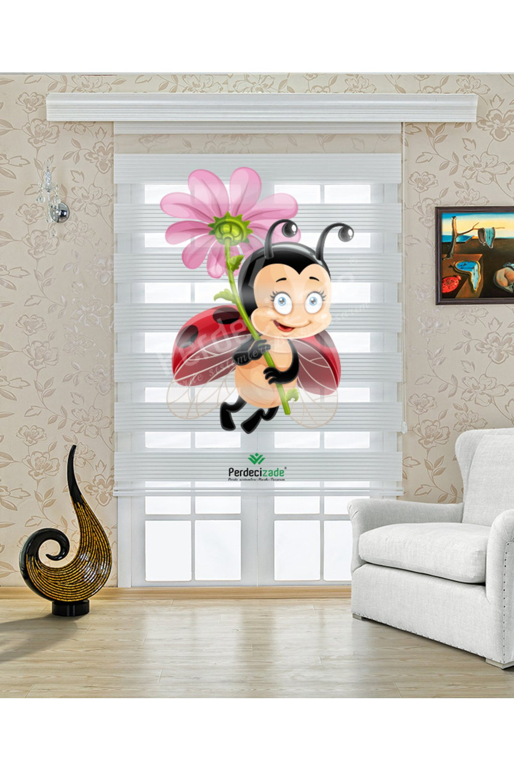 Çocuk odası - Sevimli Uğur Böceği ve Çiçek Desenli Zebra Perde - YZN-735