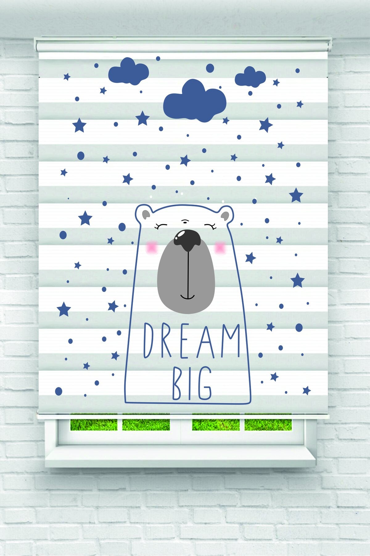 Çocuk odası- Penguen ve Dream Big Yazılı Yıldızlı Zebra Perde - YZN-L-304