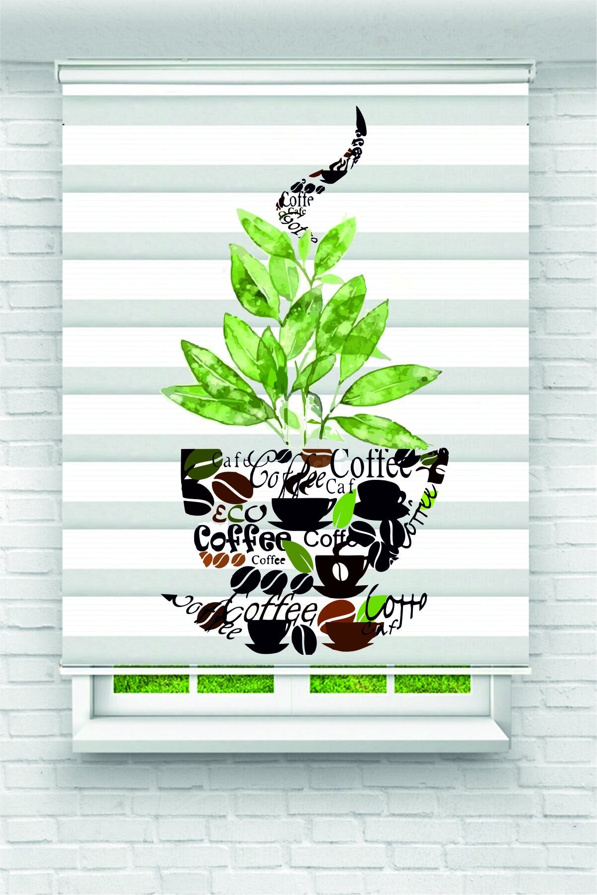Yaprak ve Kahve Çekirdeği Saksi Desenli Zebra Perde – YZN-1024